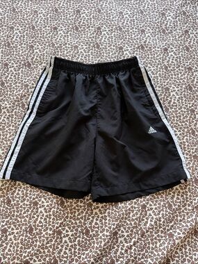 Adidas - Black Athletic Shorts with White Side Stripes